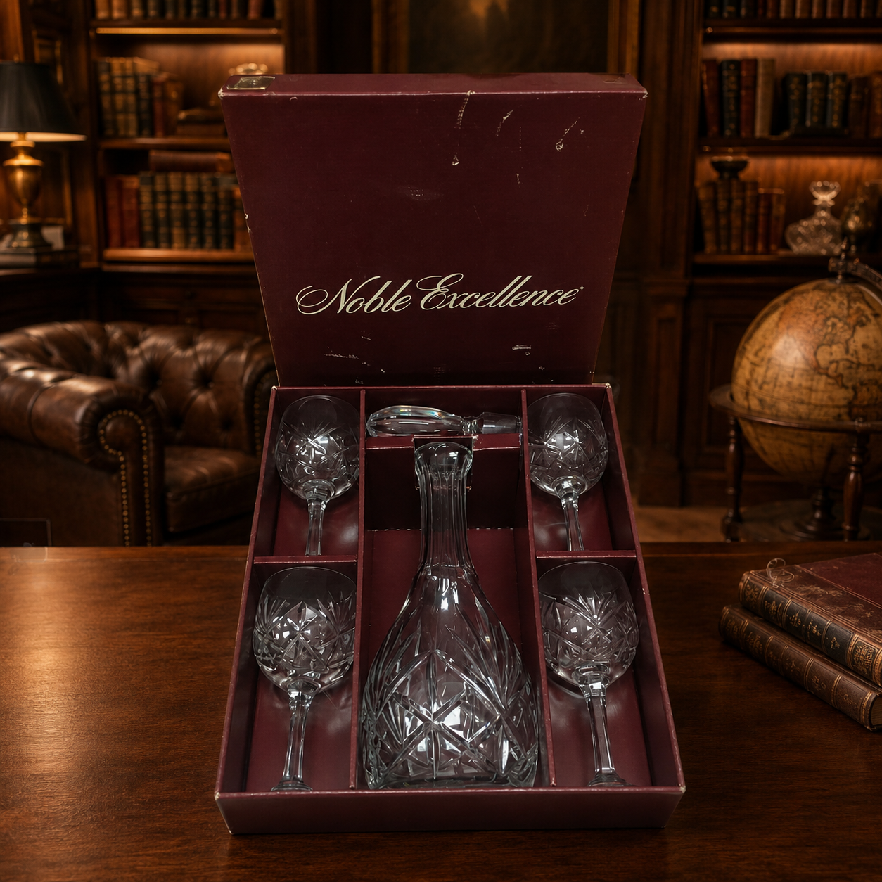Noble Excellence Duke 5 Piece Cordial Set Decanter 4 Glasses Crystal Vintage