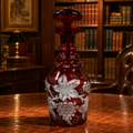 Vintage Egermann Bohemian Cut to Clear Ruby Red Frosted Glass Decanter