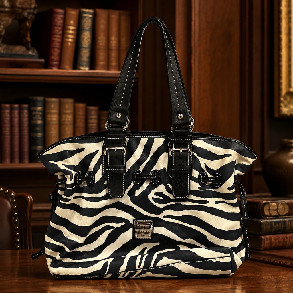 Dooney & Bourke Black & Cream Zebra Print Satchel Handbag