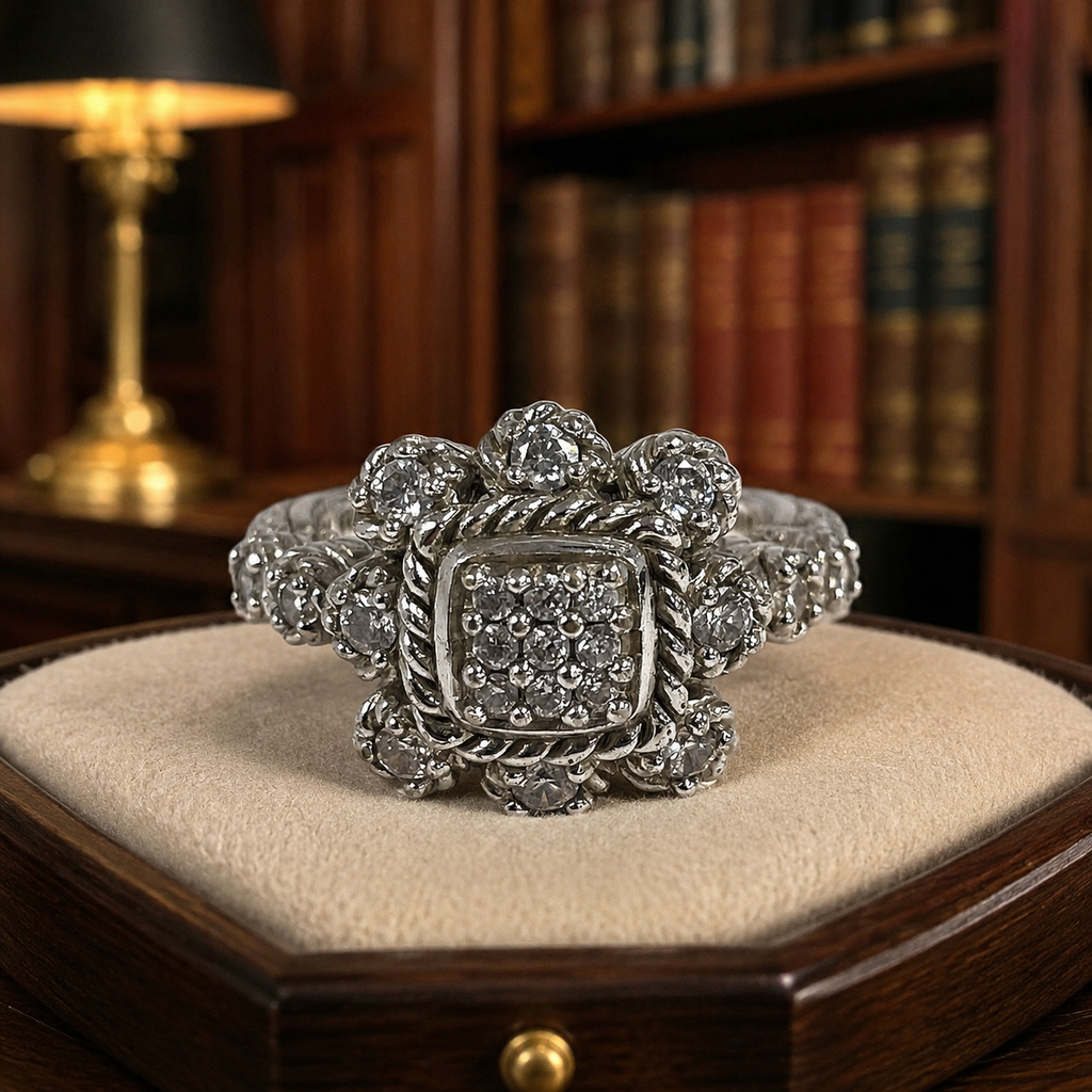 Judith Ripka 925 CZ Cluster Ring 8.8g