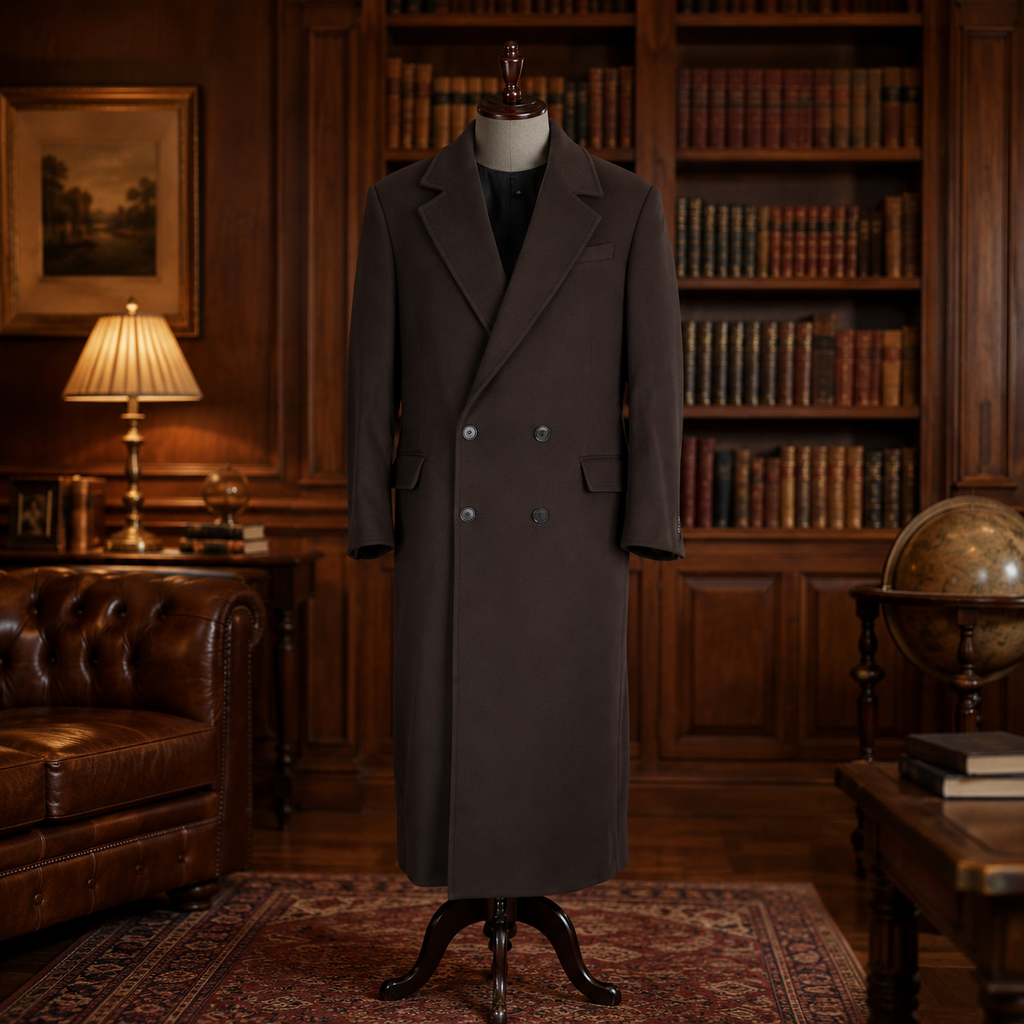 Men's Double Breasted Dark Brown Overcoat [F50444]
