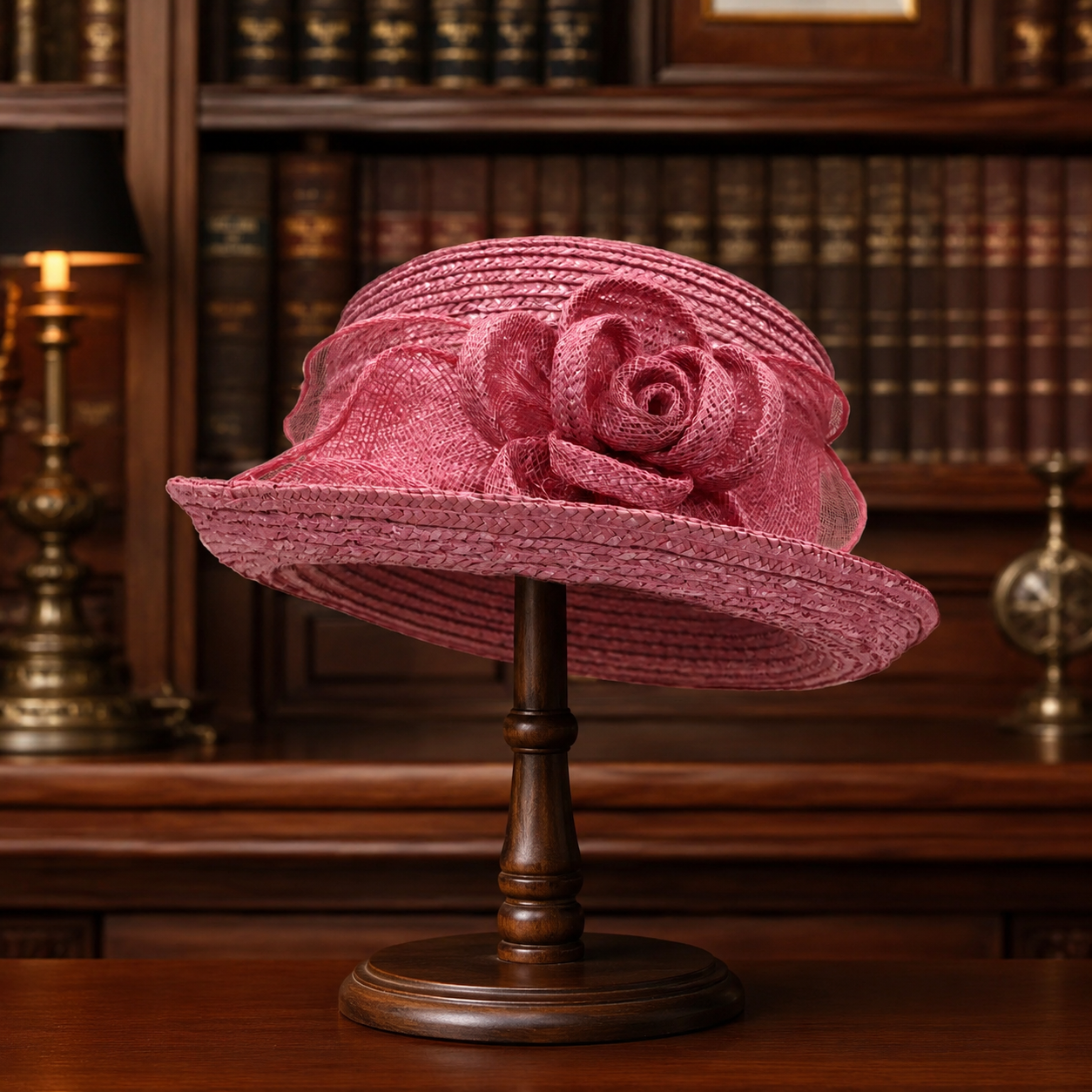 Vintage Betmar Pink Straw Hat Rose Bow 100% Straw Women's L124 New York