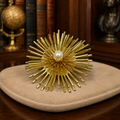 Vintage Gold Tone Faux Pearl Sunburst Brooch 20.9g