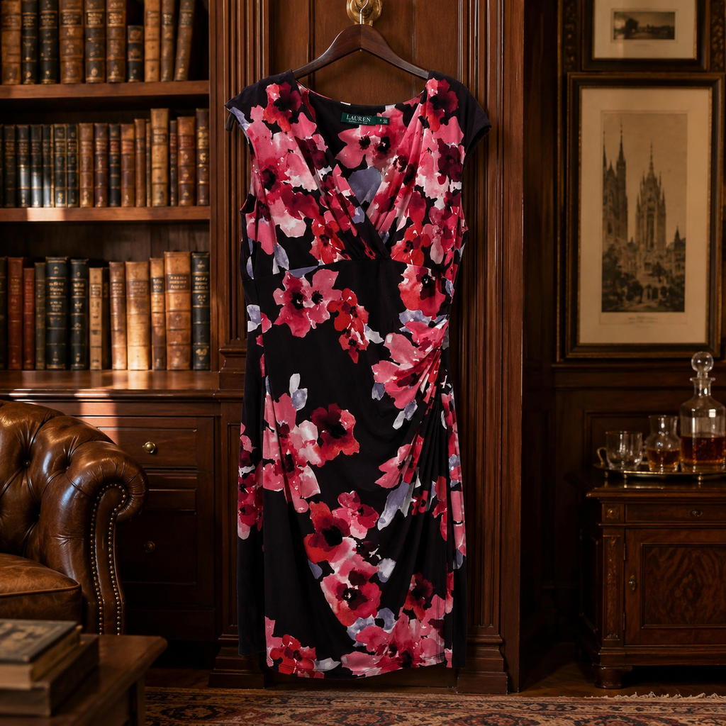 Lauren Ralph Lauren Multicolor Floral Surplice Neck Sheath Womens Dress Size 12