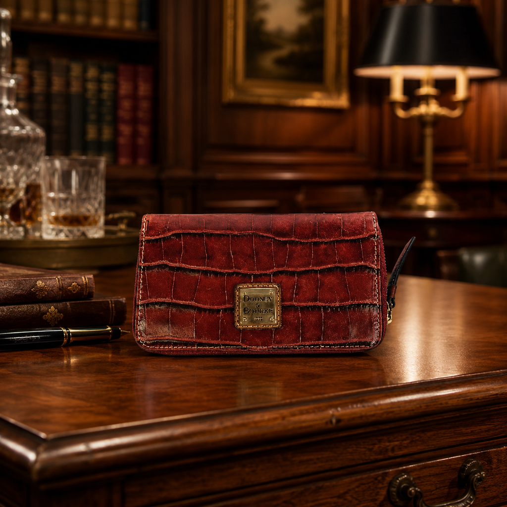Vintage Dooney & Bourke Croc Embossed Red Leather Zip Wallet [B23829]