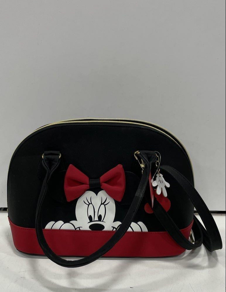 Black Mickey Mouse Satchel Top Handle Bag With Detachable Strap