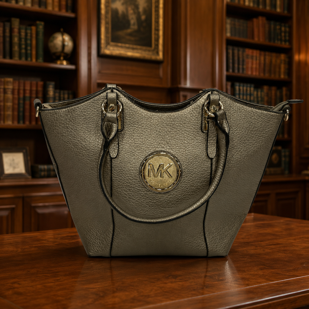Michael Kors Fulton Metallic Bronze Pebbled Leather Shoulder Bag with Gold Hardware