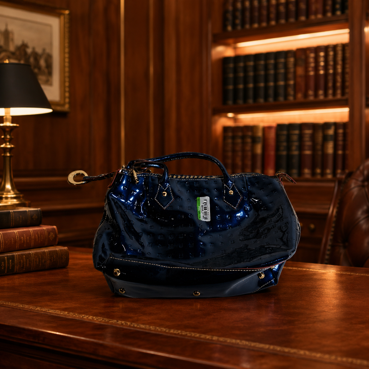Arcadia Blue Patent Shoulder Bag with Zipper