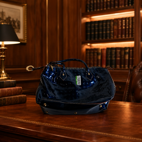 Arcadia Blue Patent Shoulder Bag with Zipper