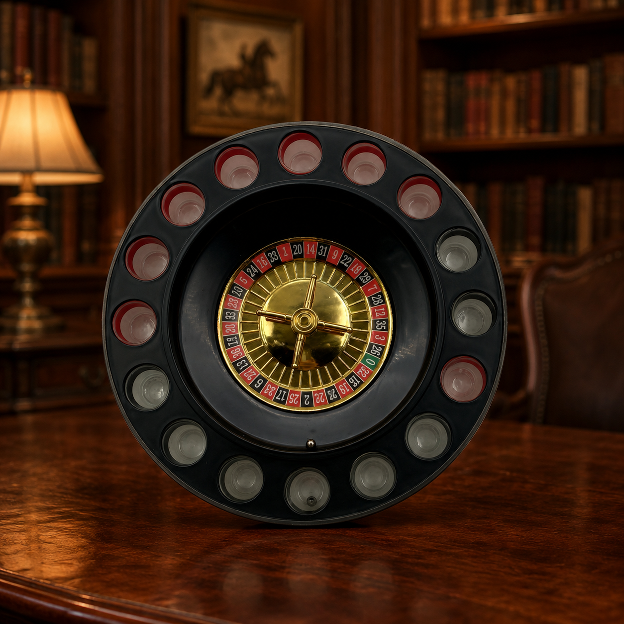 Roulette Barware Black Gold-Tone Game Wheel 16 Shot Glasses Drinking Game