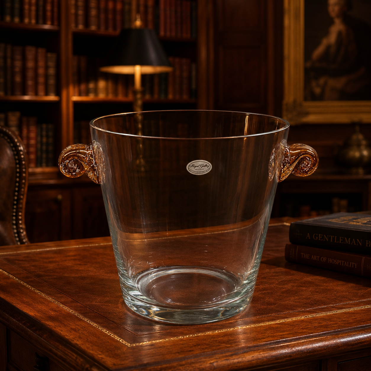 Royal Gallery Polish Glass Ice Bucket with Ornate Gold Tone Handles