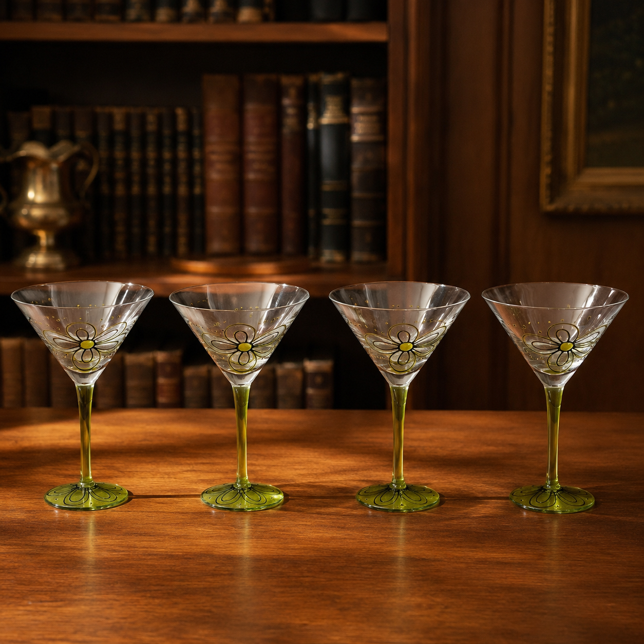 MoMo Panache Daisy Green-Stem Martini Glasses Set of 4