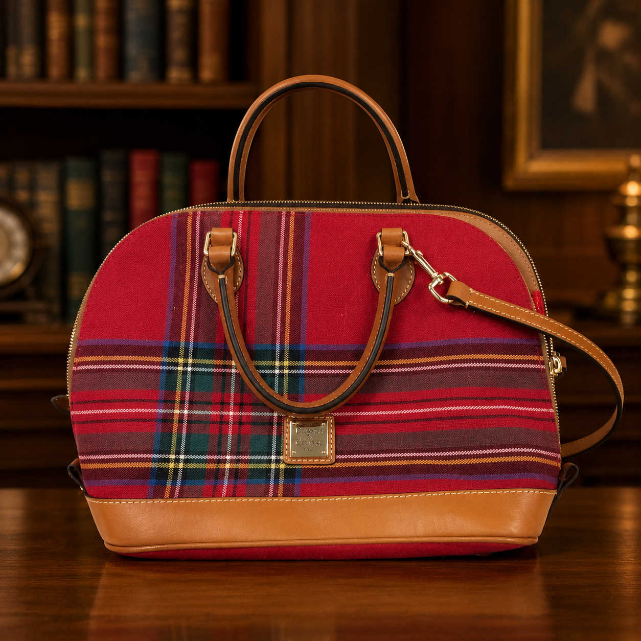 Dooney & Bourke Red Tartan Plaid Zip Zip Satchel