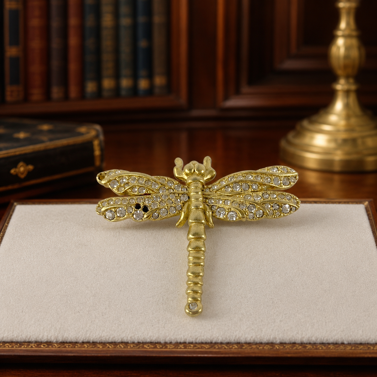 Vintage Swarovski Gold Plated Crystal Dragonfly Brooch Figural Pin for Repair