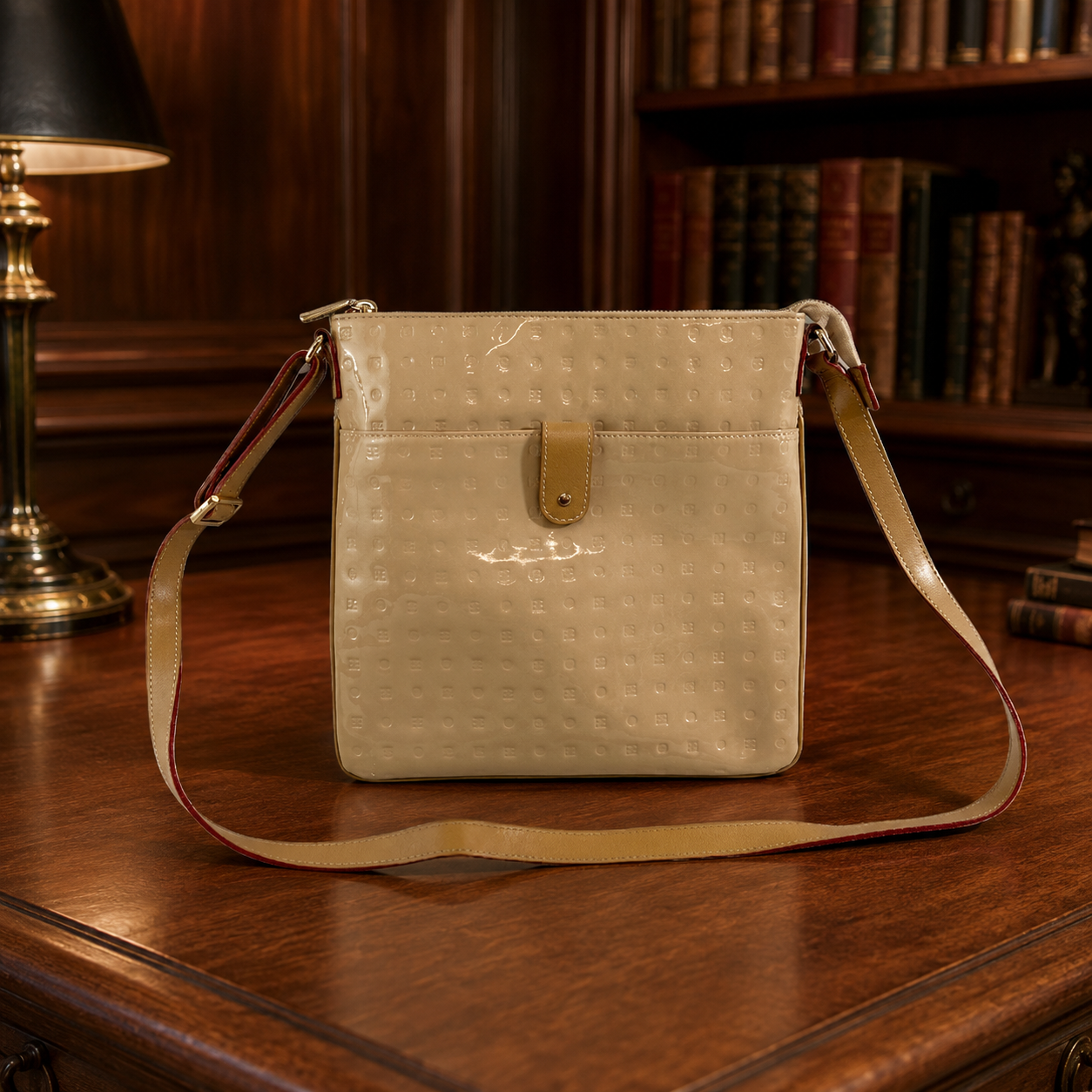 Arcadia Genuine Patent Leather Cream Sling Bag