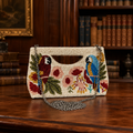 America & Beyond White Beaded Parrot Macaw Tropical Floral Satchel Handbag Chain
