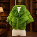 YSLR Green Genuine Rabbit & Fox Fur Collar Semi-Crop Jacket