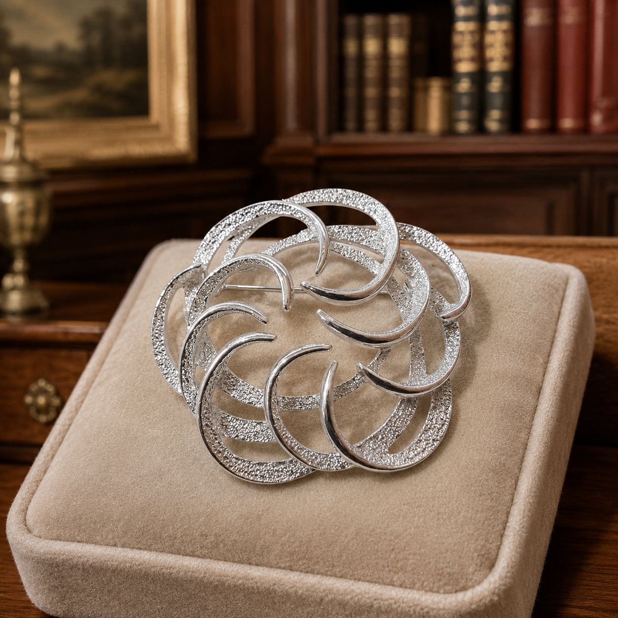 Vintage 1962 Sarah Coventry Tailored Swirl Silver Tone Brooch Mid-Century Pin