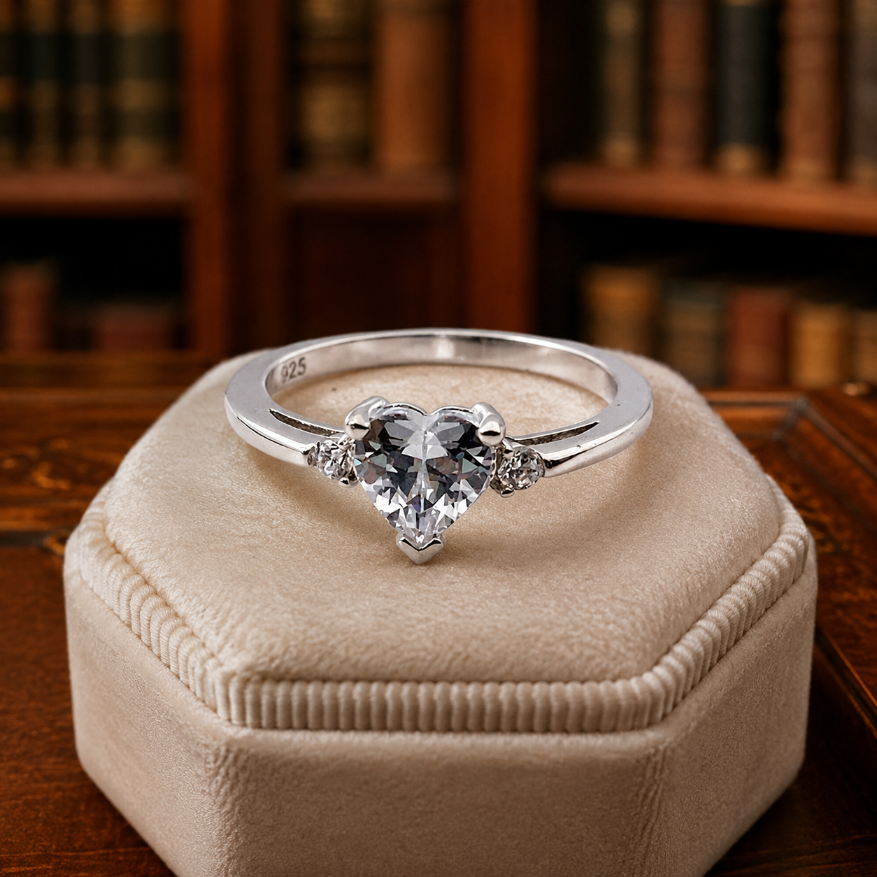 Vintage Style 925 Silver Heart Gemstone Promise Ring Size 6 | Sterling Silver Romantic Ring