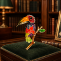 Colorful Enamel Toucan Brooch Gold Tone Glass Gem Tropical Bird Pin