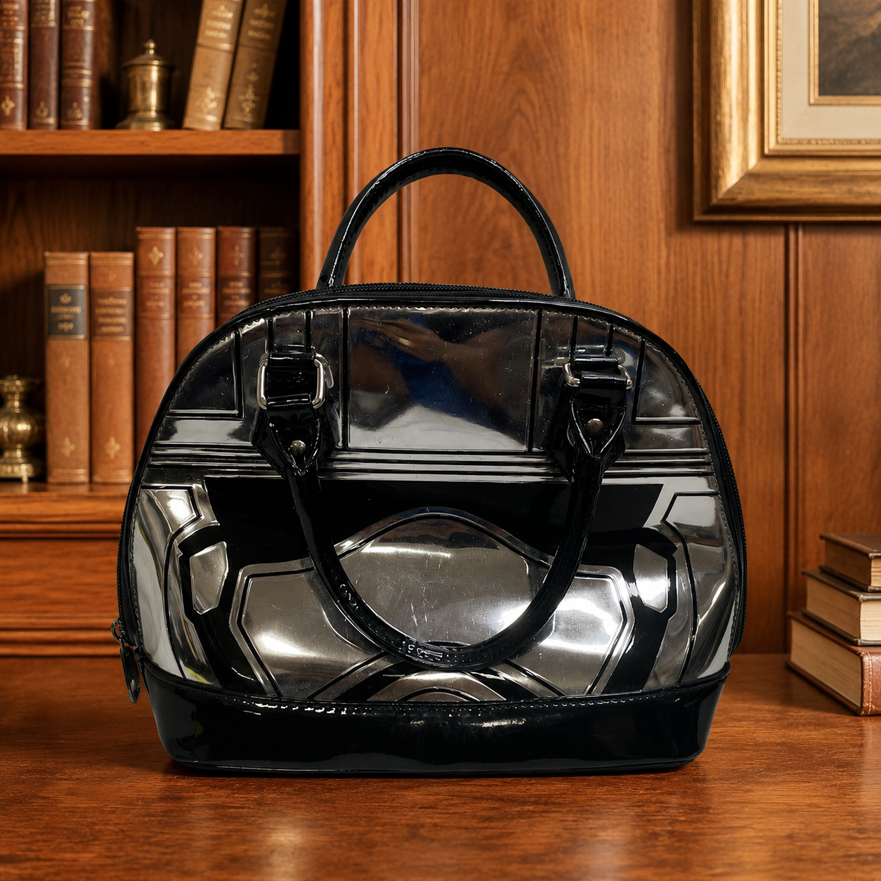 Loungefly Star Wars Darth Vader Patent Handbag, Black Silver Dome Satchel Purse
