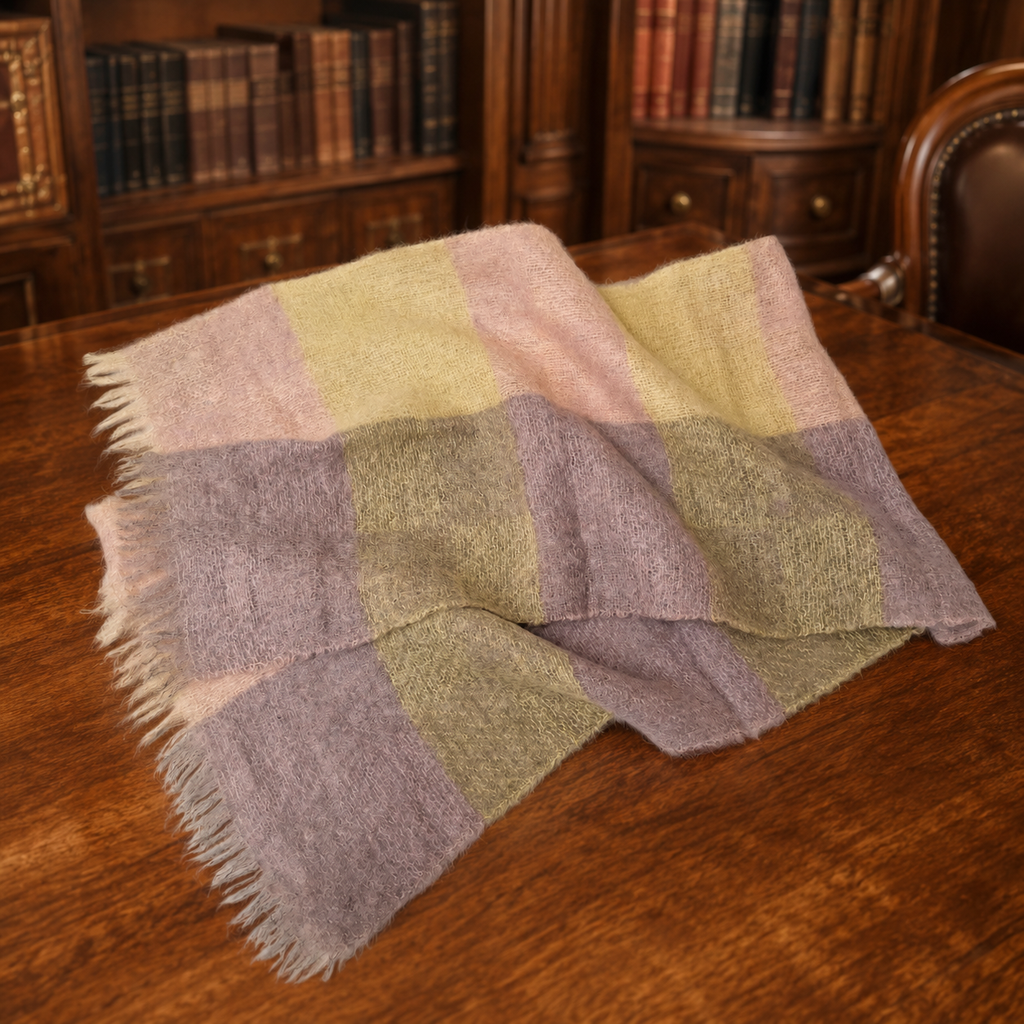 St Michael Mohair & Wool Scarf Made in Scotland Lavender and Yellow