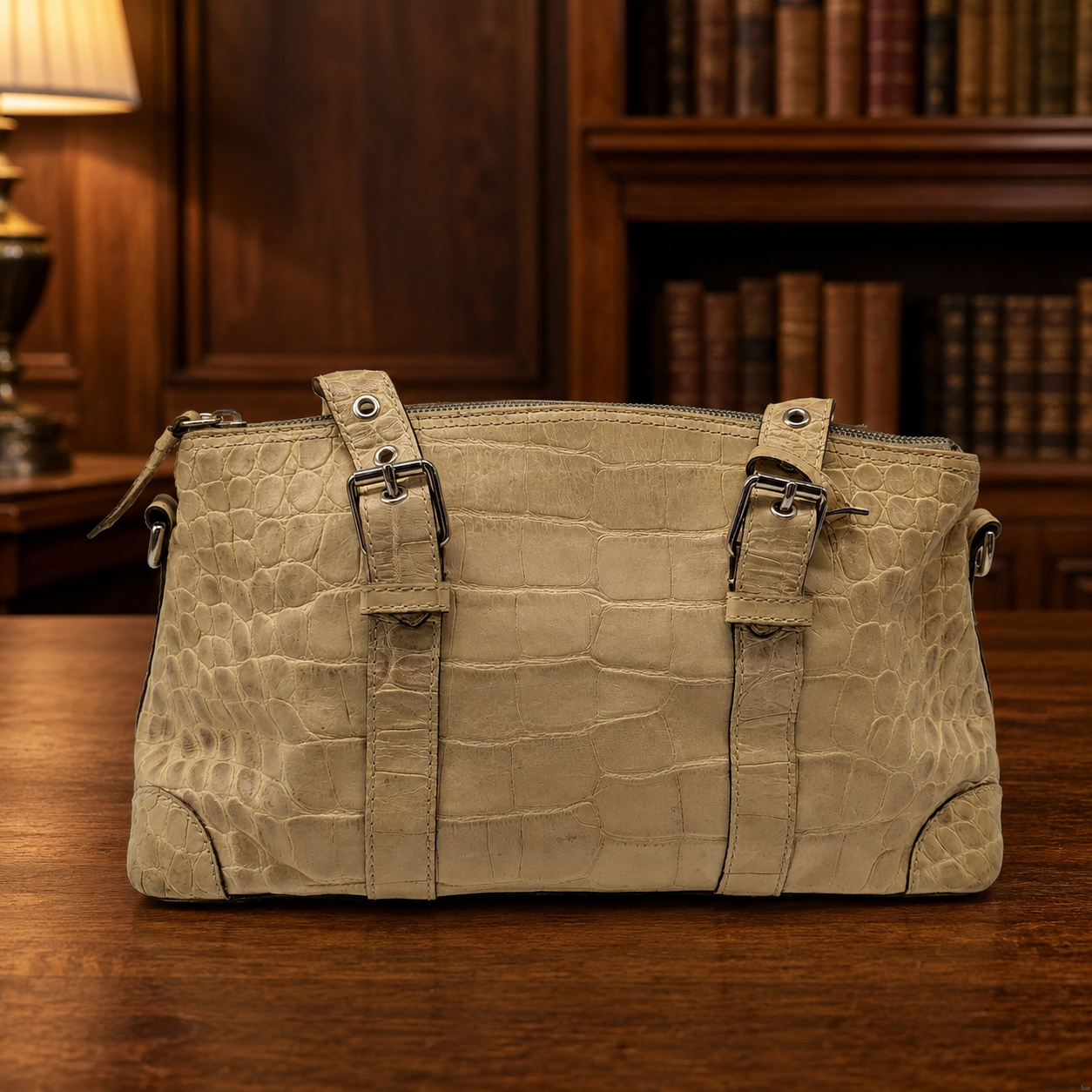 Dooney & Bourke Beige Crocodile-Embossed Leather Satchel