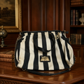 Black and White Striped Tote Bag with Gold Accents