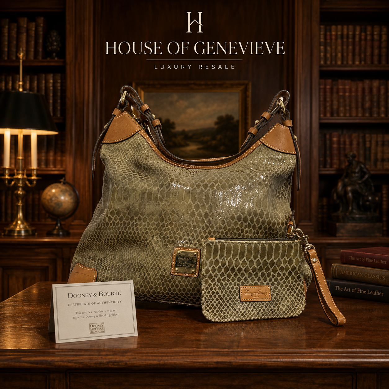 Dooney & Bourke Snake-Print Shoulder Bag with Matching Pouch & COA