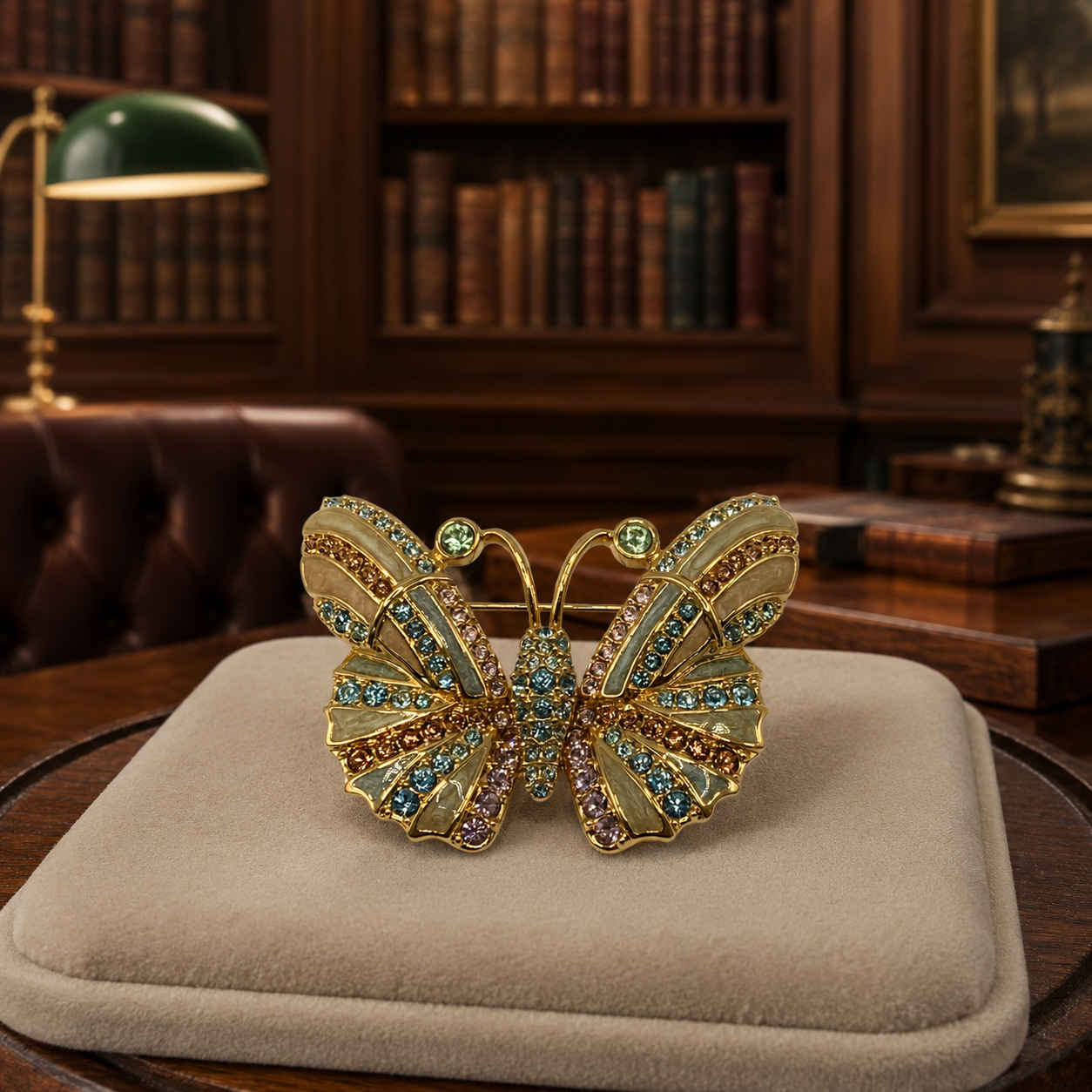 Swarovski Gold Tone Multi-Color Crystal Enamel Butterfly Brooch Pin