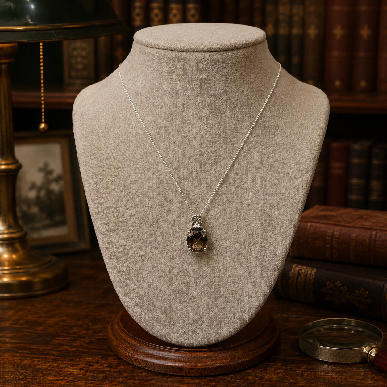 -Sterling Silver, Smokey Quartz & White Topaz Accent Pendant Necklace
