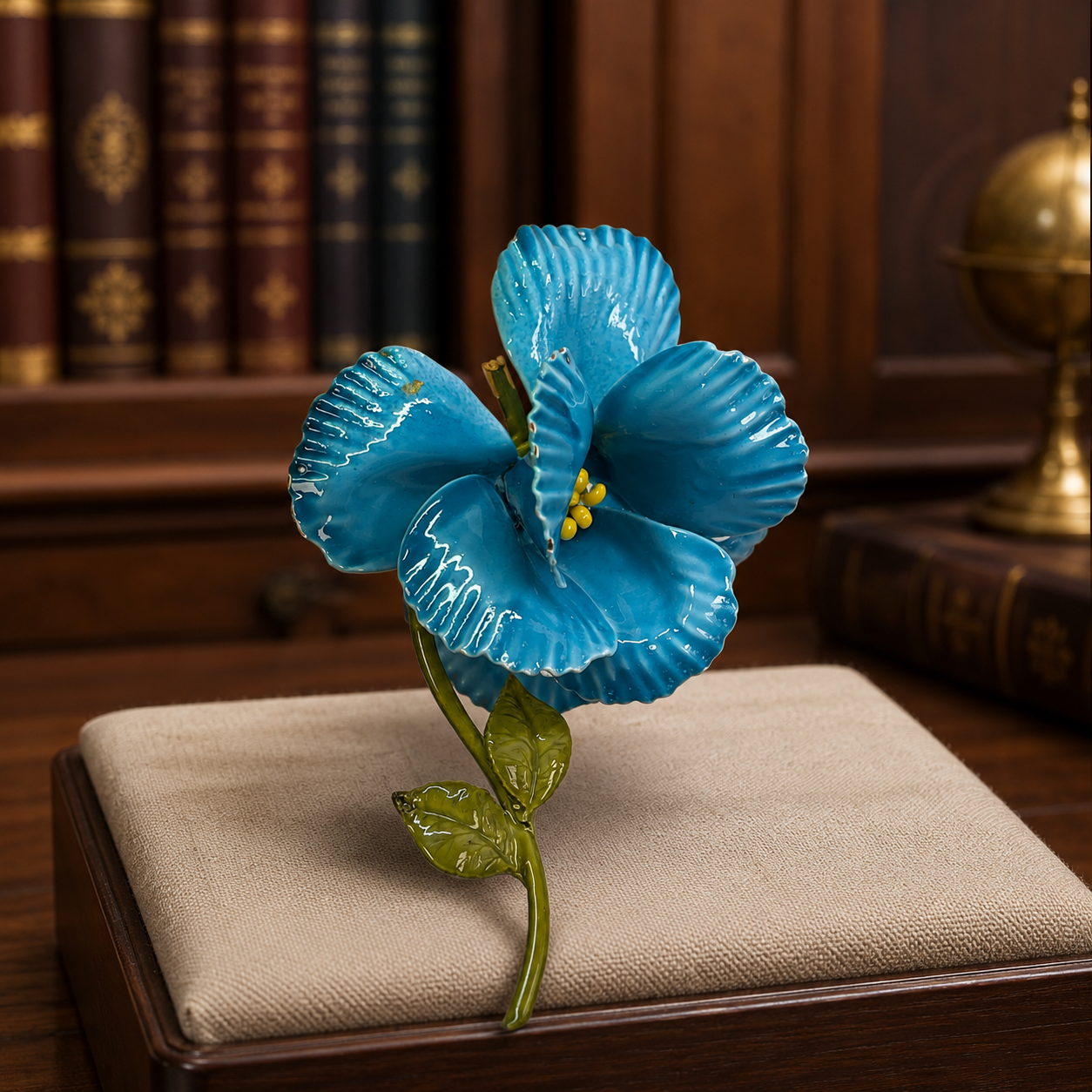 Vintage Blue Enamel Dimensional Flower Brooch