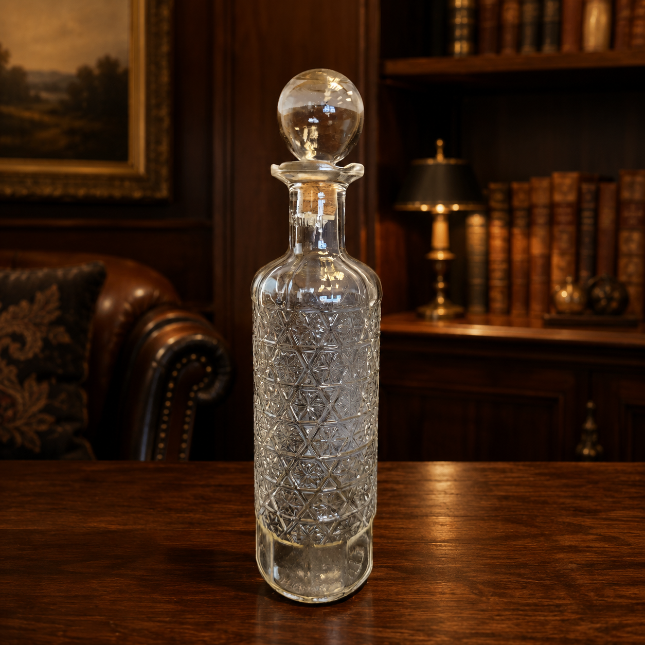 Vintage Stremmel Etched Glass Decanter with Stopper