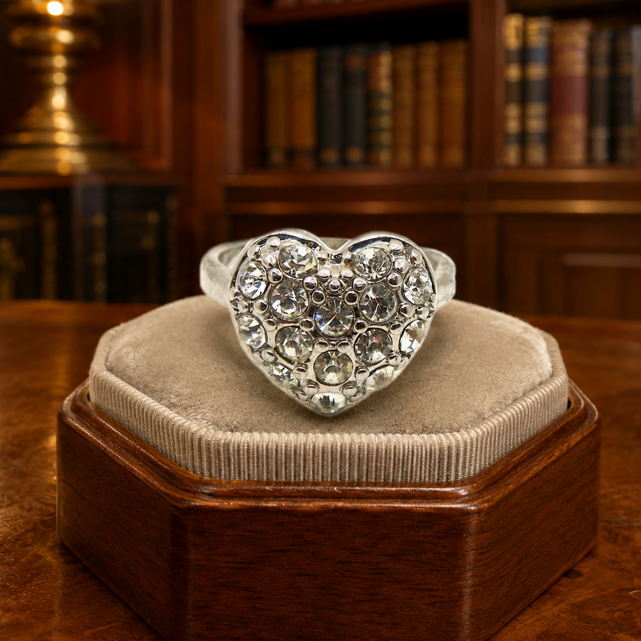 Silver Tone Cubic Zirconia Heart Ring