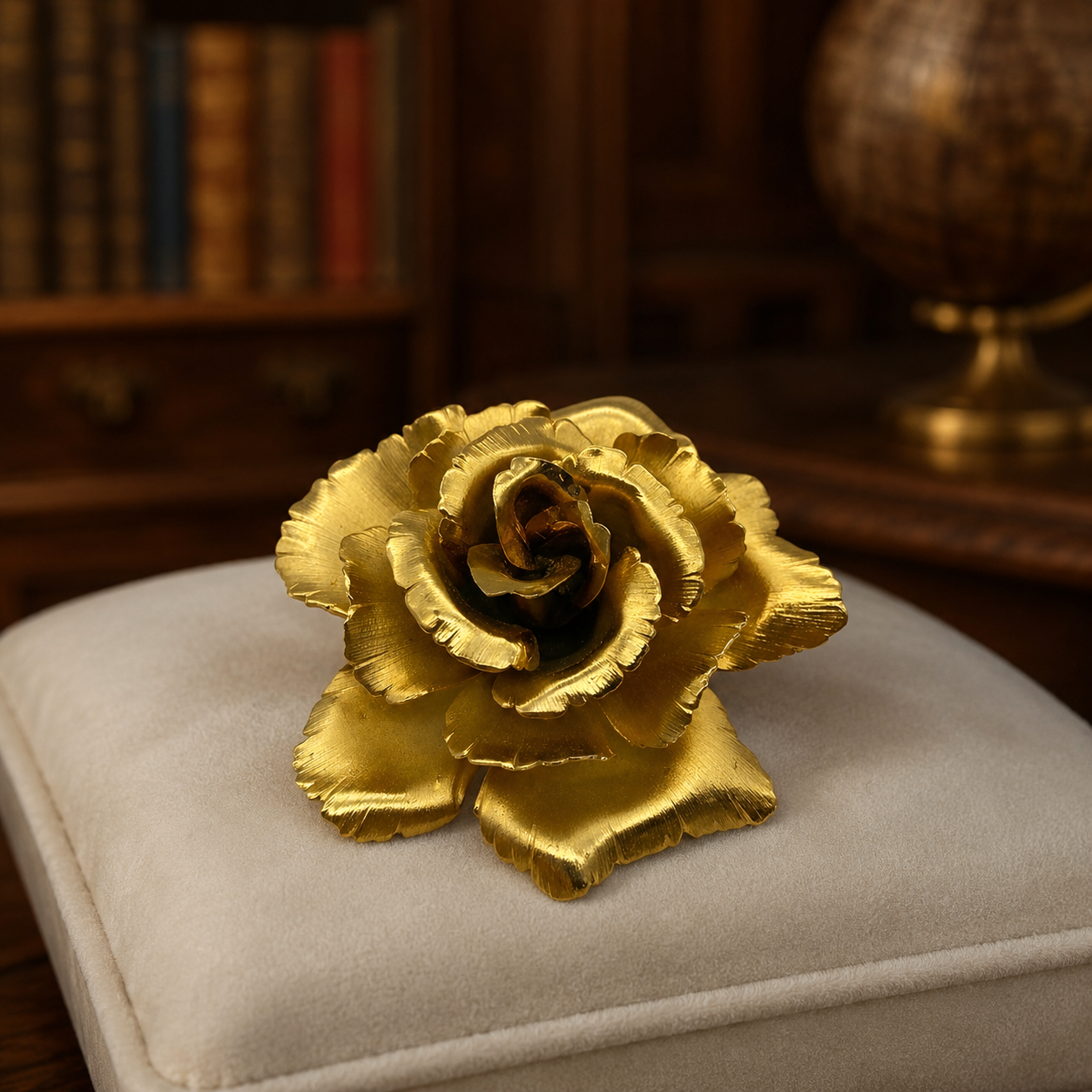 Gold-Tone Vintage Giovanni Full Bloom Rose Flower Brooch