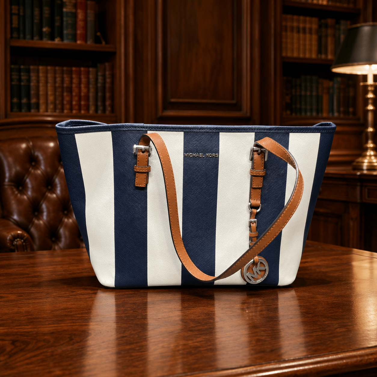 Michael Michael Kors Jet Set Travel Blue Stripe Travel Tote