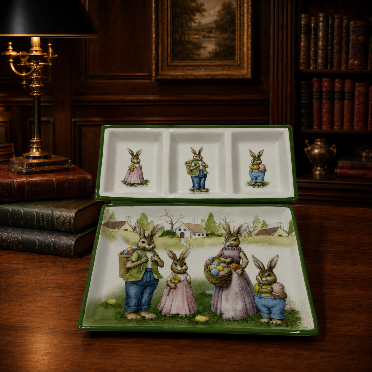 Ceramic Bunny-Themed Serving Platters - Set of 2