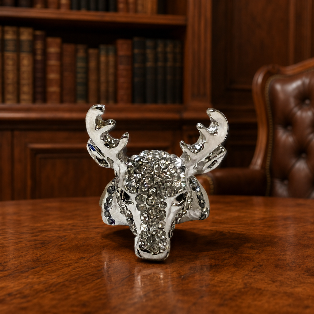 Silver Tone Chunky Icy Reindeer Fashion Ring 16.3g