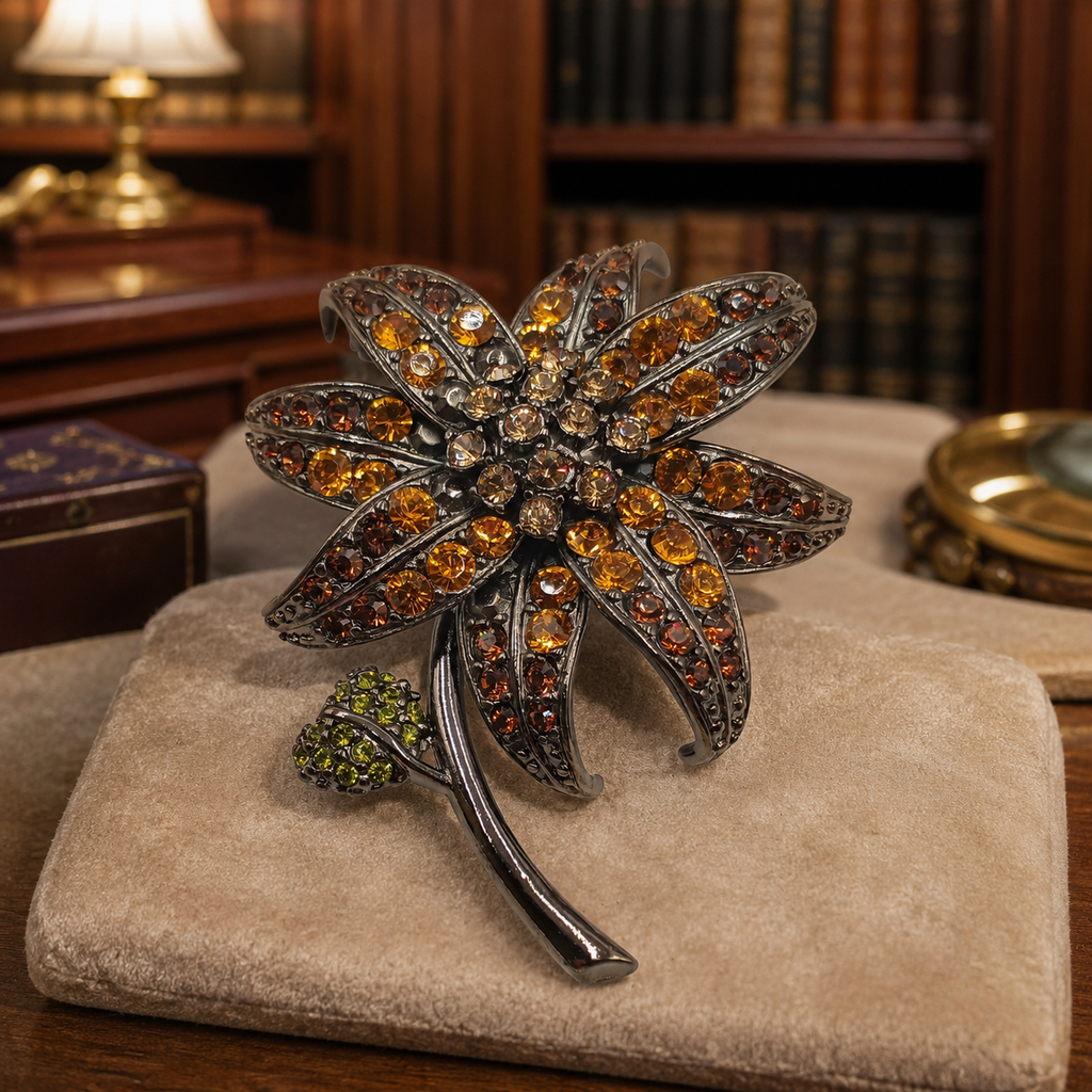 Vintage Joan Rivers Crystal Flower Statement Brooch