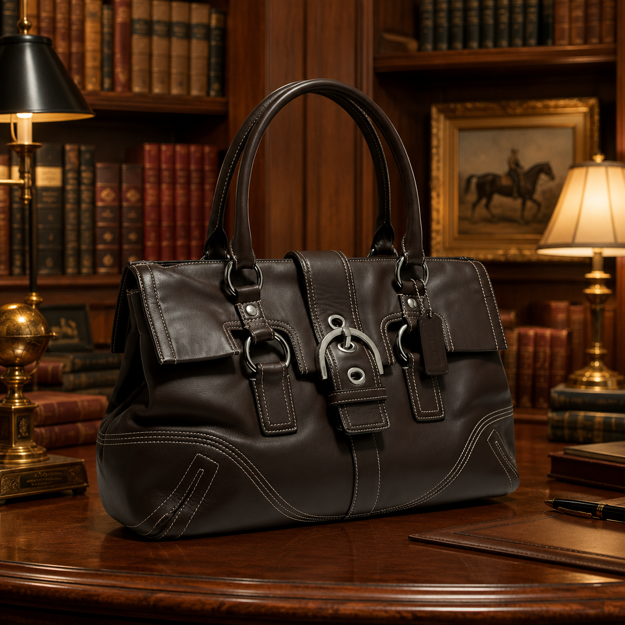 Coach Soho Brown Leather Buckle Flap Satchel (16"x9"x7") [443G]