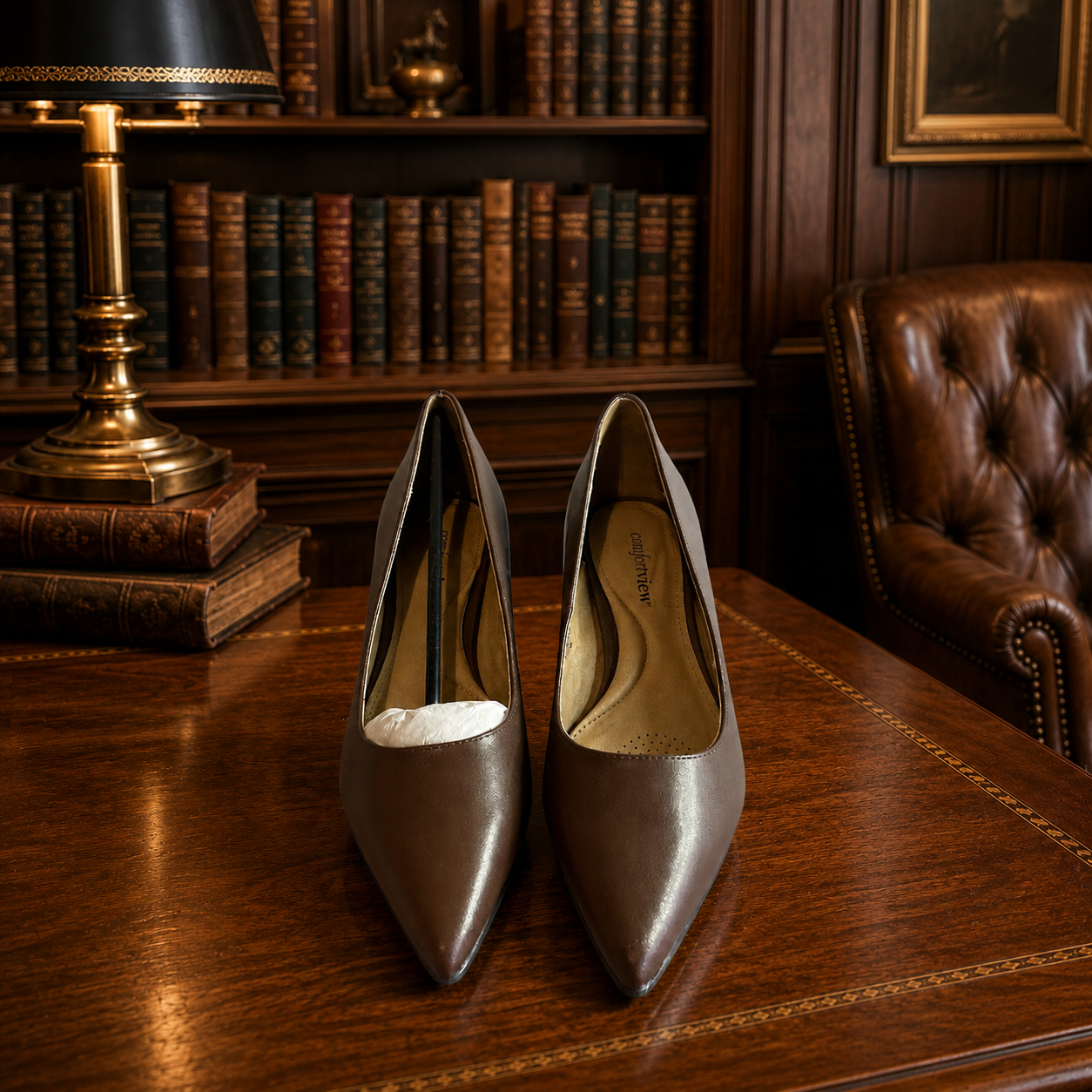 Comfort View Brown Leather Pointed Toe Heels Women's Size 8 1/2 M