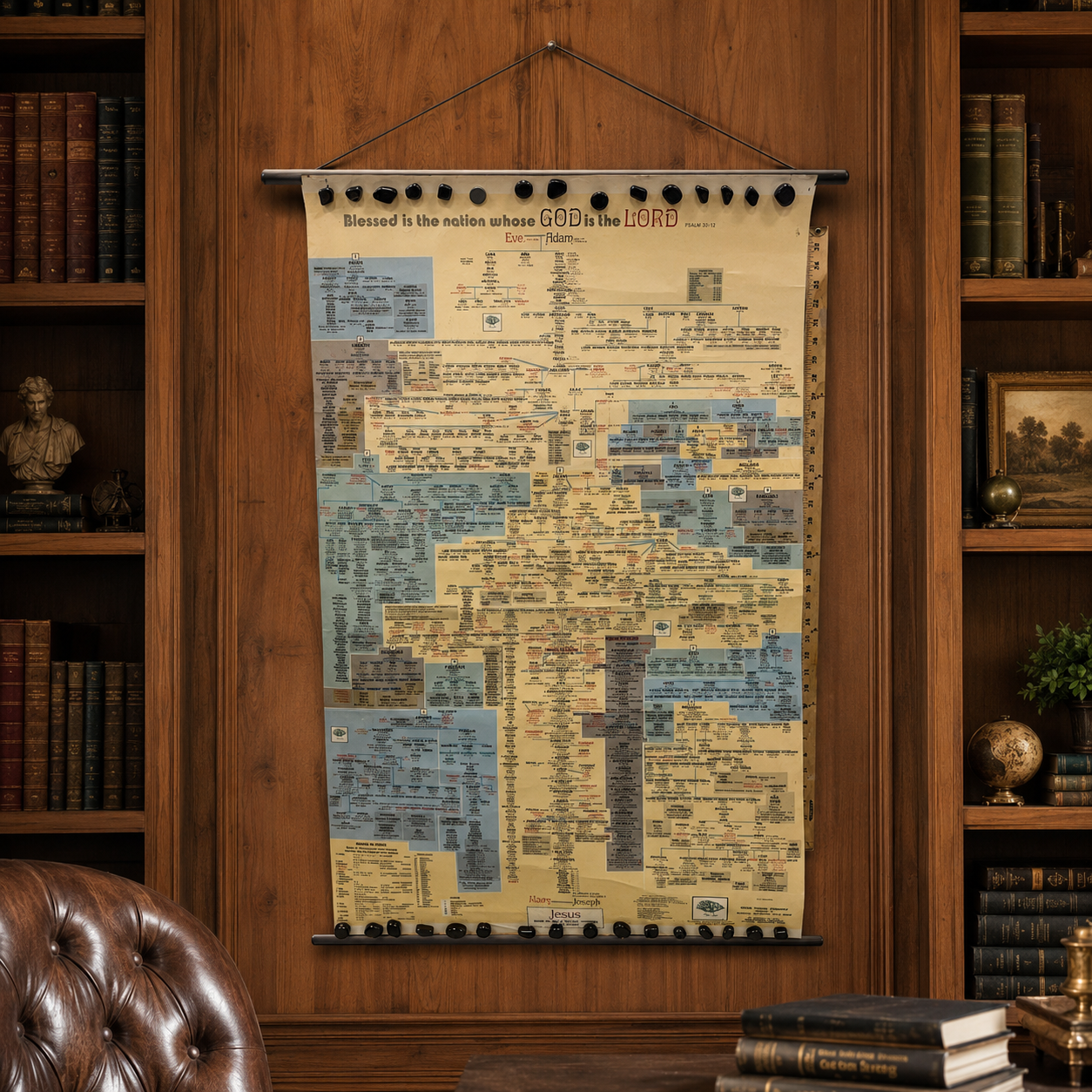 Vintage 1975 Adam and Eve Family Tree Poster Biblical Genealogy