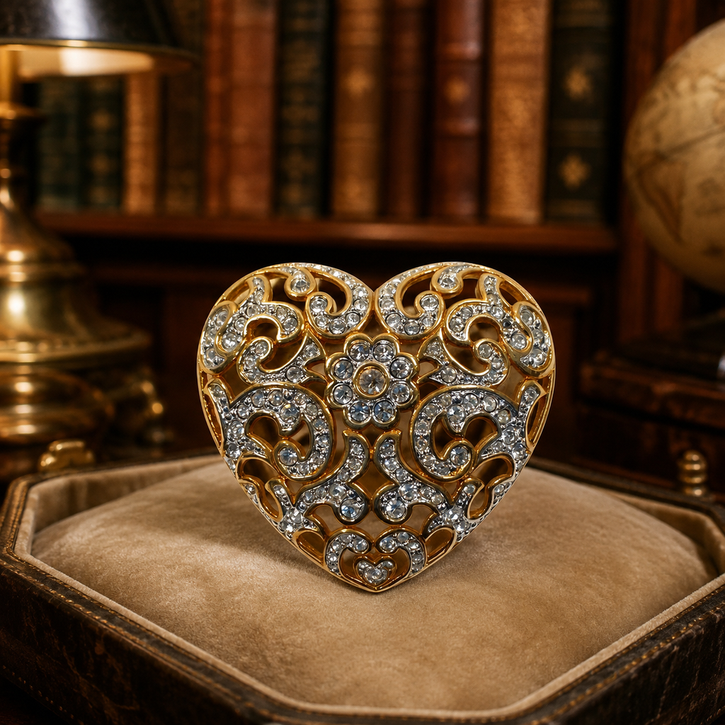 Swarovski Crystal Gold tone Heart Brooch
