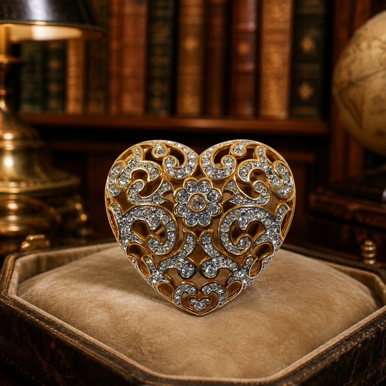 Swarovski Crystal Gold tone Heart Brooch