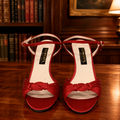 Showoffs Red Satin Strappy Knotted Heels Made In Italy Size 8N