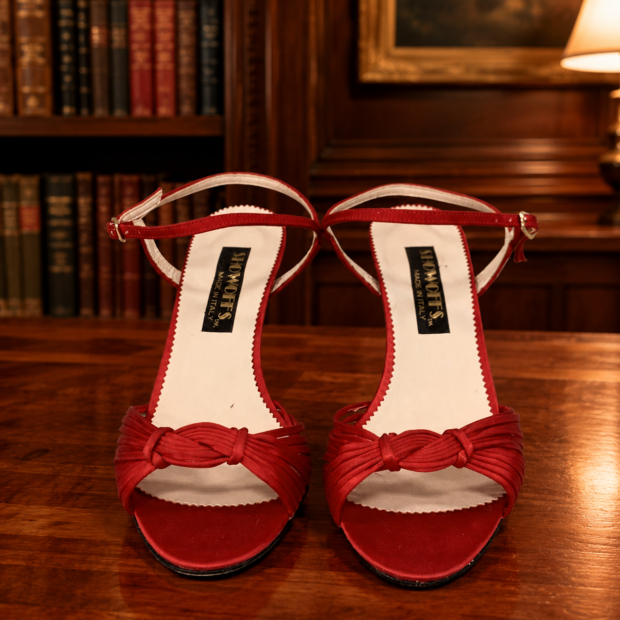 Showoffs Red Satin Strappy Knotted Heels Made In Italy Size 8N