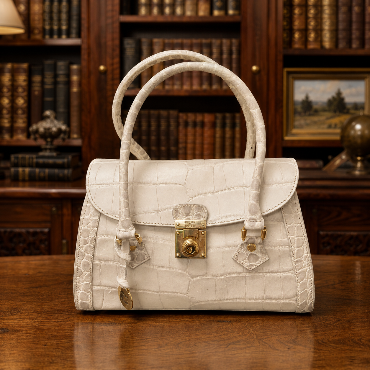 Dooney & Bourke White Leather Croc Embossed Satchel Handbag
