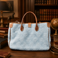 Dooney & Bourke Blue Monogram Canvas Satchel Tote Bag Leather Trim Pouch w/ Coin Purse