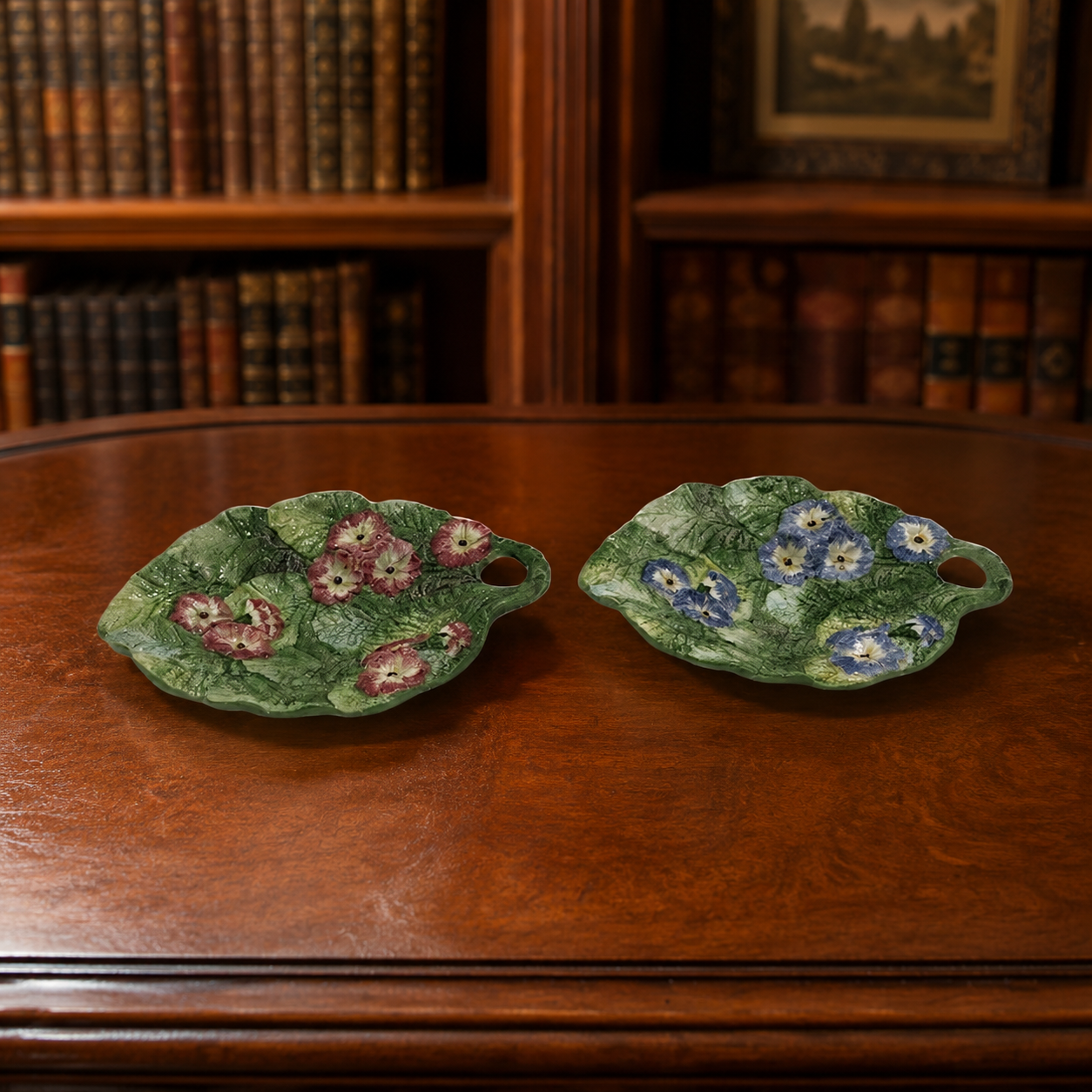 Fitz & Floyd Spring Floral Handled Bonbon Dishes Set of 2 Textured Majolica Style