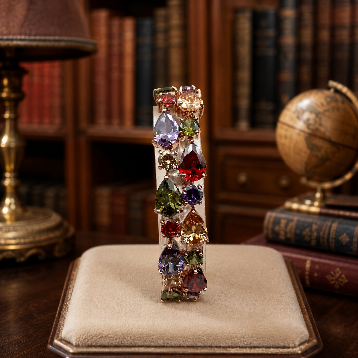 Vintage Rose Gold Plate Multi-Color Faux Gemstone Statement Bracelet 7"